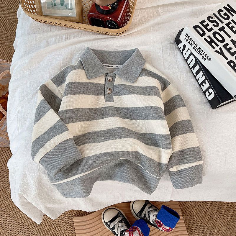 Sweater premium ala korea Motif GARIS GREY &amp; COKLAT lucu usia 6 bulan - 5 tahun ala korea