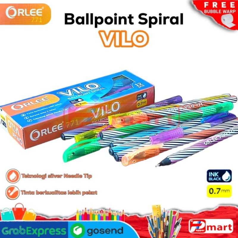 

Pulpen Ulir / Balpoint Orlee Vilo 771 / Pulpen Spiral 0.7mm Hitam / Pena Hitam 1 Pack Isi 12 Pcs