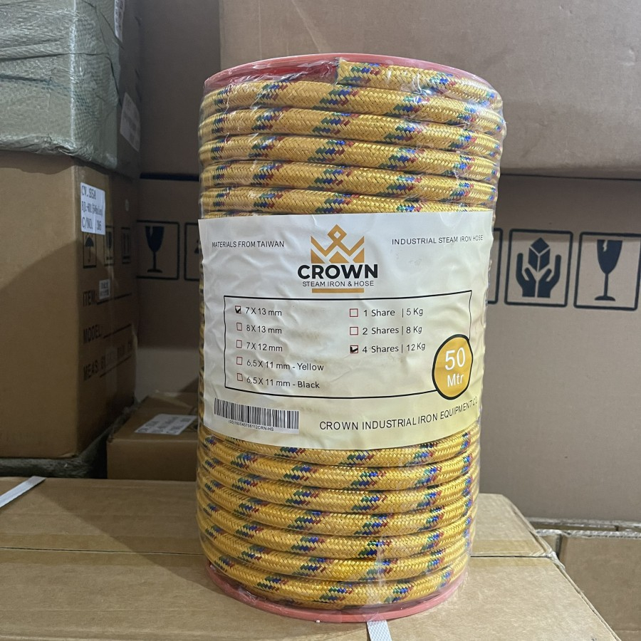 SELANG SETRIKA UAP CROWN Kuning Grade SUPER / 1 Roll (50 Meter) 7 X 13 [Tebal 3 mm]