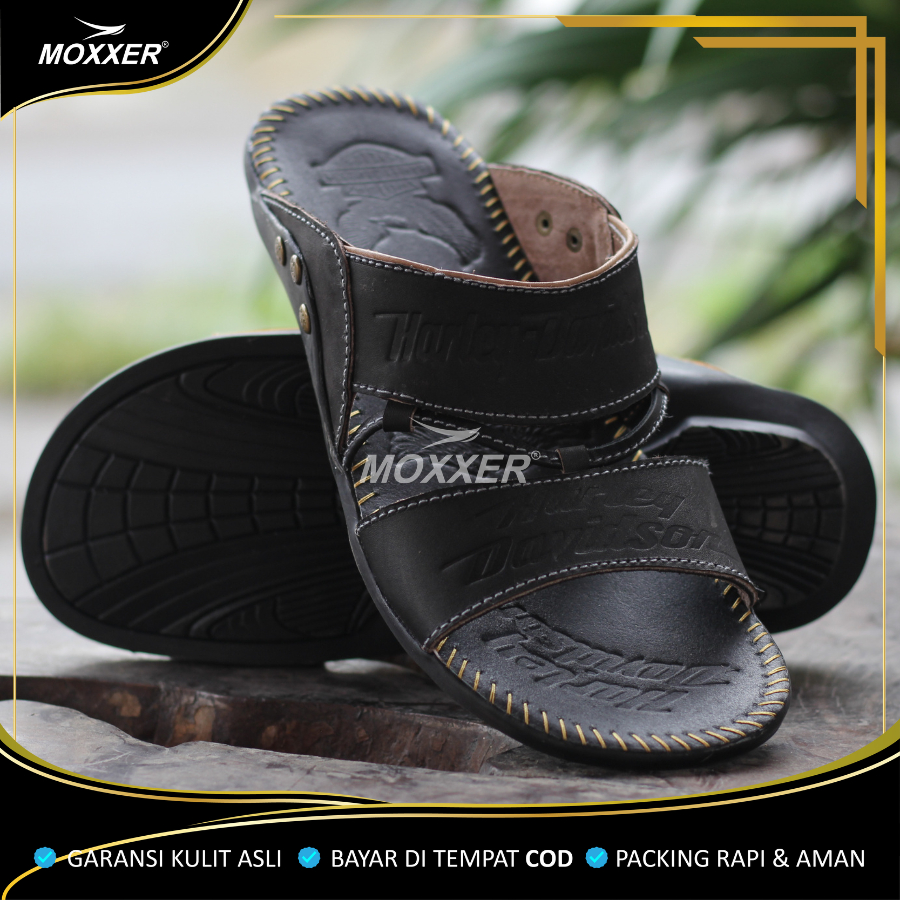 Sandal Kulit Asli MOXXER Full Up Sendal Kulit Asli Pria Sandal Slop Casual / Sendal Jepit Cowok Slide MOXXER Kulit Gosok