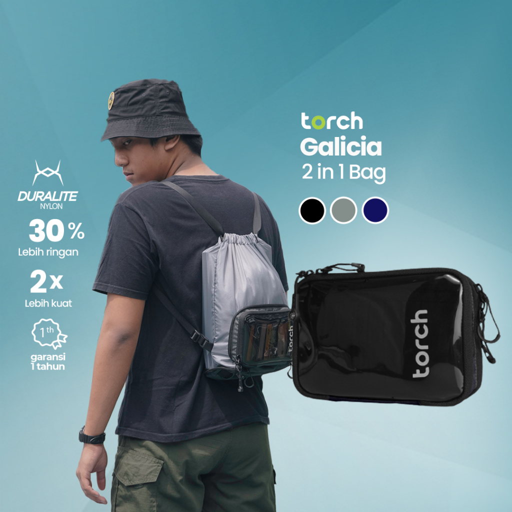 TORCH Depok Galicia 3in1 Slingbag Clutch Backpack - Tas Selempang Multifungsi - String bag Olahraga Casual