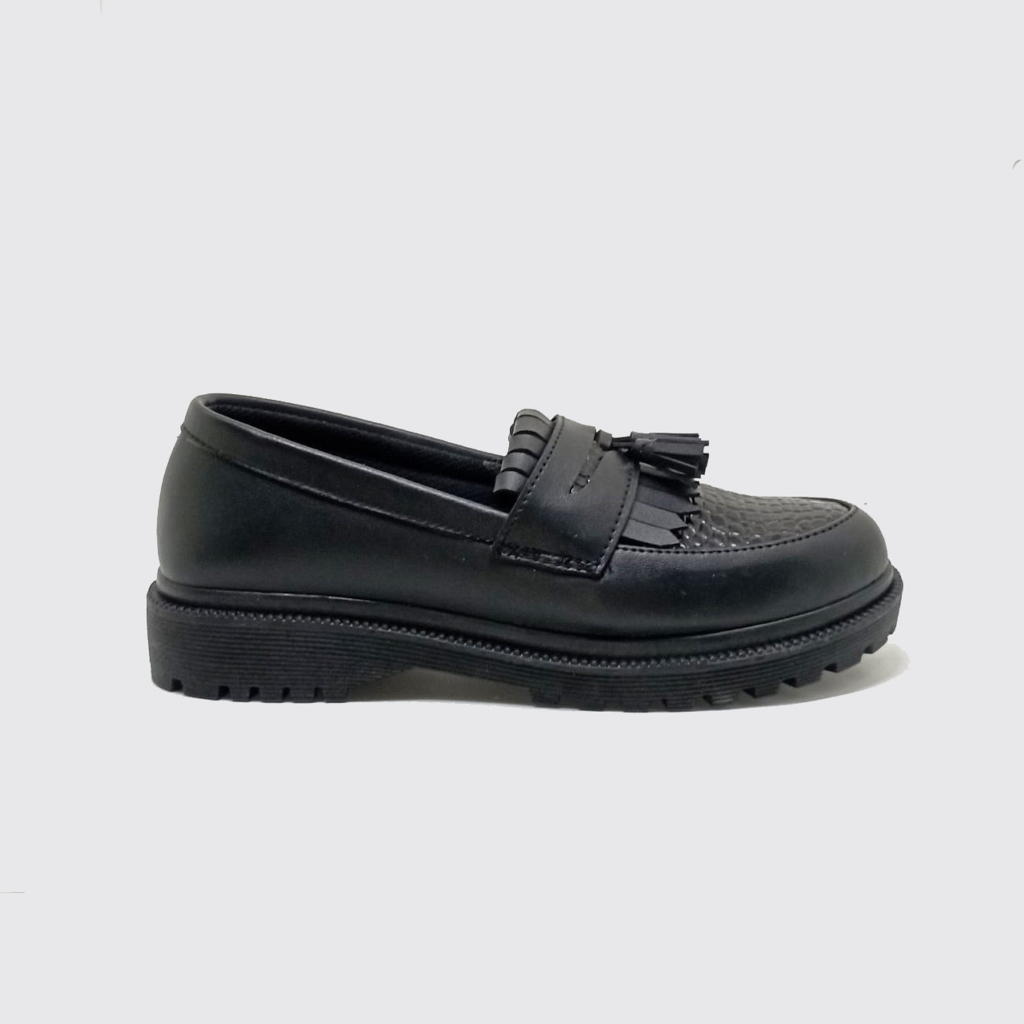 Sepatu Loafer Wanita Big Size Jumbo - Loafers Docmart Slip On Klasik Black Kulit - Ukuran Super Besar Gede