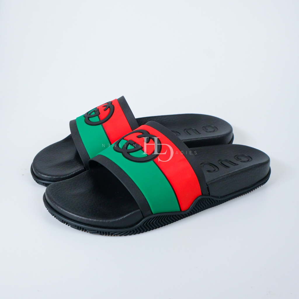 GG Logo Web Stripe Slides Black/Red Green