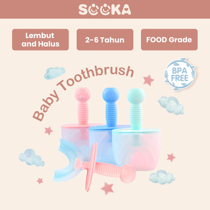 [Clearance] Sooka Sikat Gigi Anak Bentuk U Bahan Silikon / Training Toothbrush / Tooth Brush Sikat Gigi Anak Halus Lembut Beserta Tutup Untuk Anak Usia 2-6 Tahun  SK-EAA1051