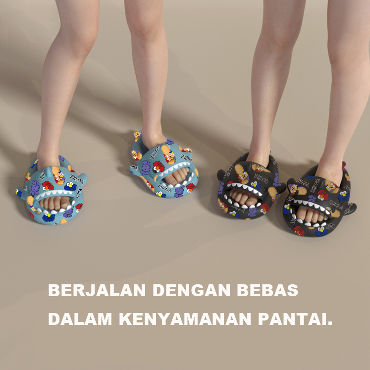 Sesame Street-Sandal Hiu Pria Dewasa Sendal Shark Sandal Couple Rumah Sendal Paus Eva Lembut Ringan Nyaman Sandal Pasangan Korea Size 36-45