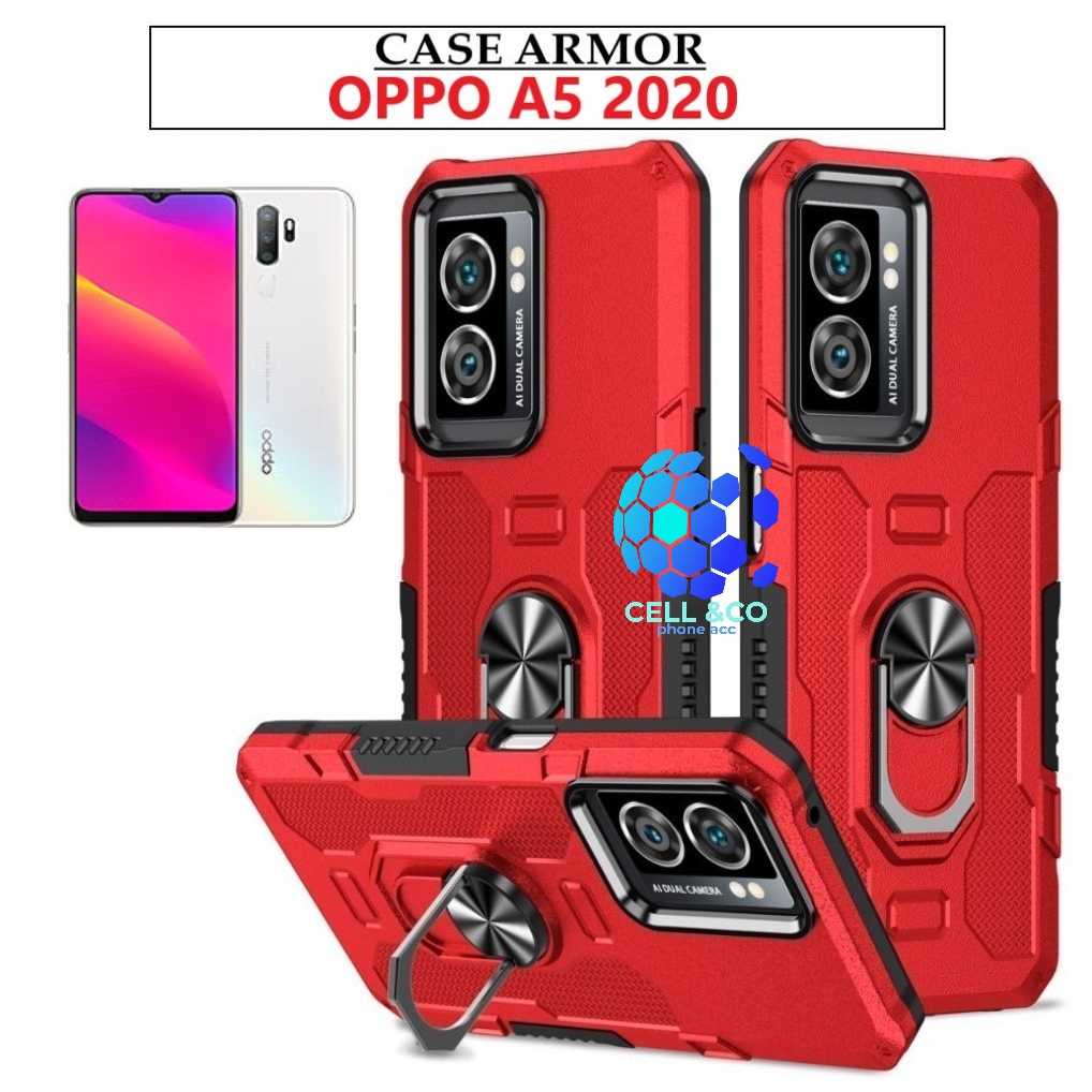 Case Armor OPPO A5 2020 Iring Cincin Magnetic Kesing Hp Protect kamera Premium Hard Case Standing Robot Pelindung Kamera