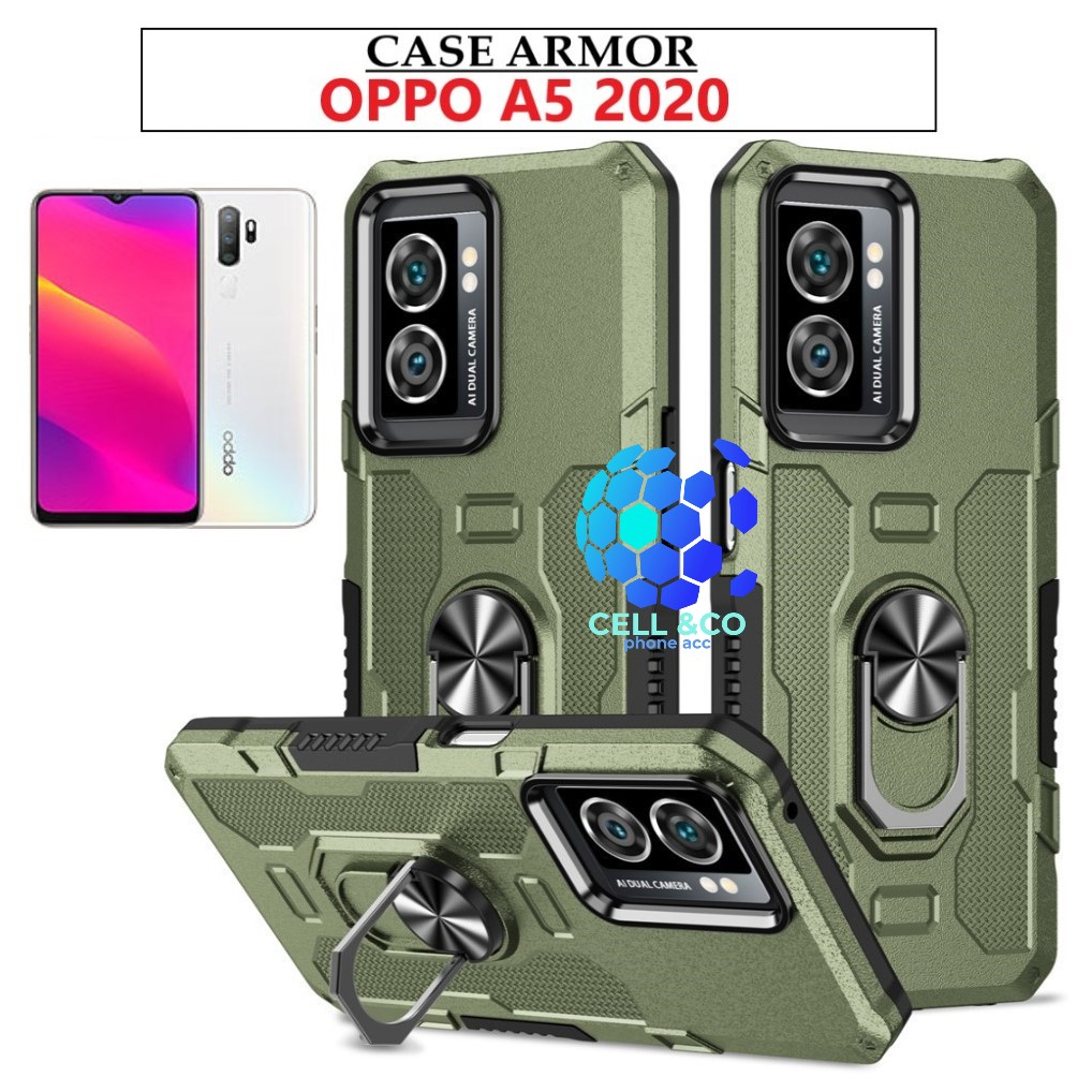 Case Armor OPPO A5 2020 Iring Cincin Magnetic Kesing Hp Protect kamera Premium Hard Case Standing Robot Pelindung Kamera