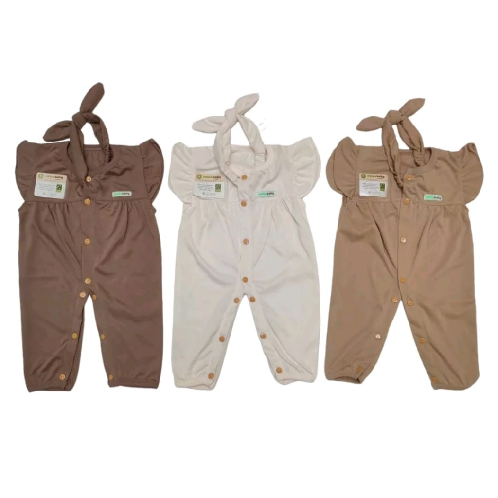 Jumsuit Bayi Baru Lahir Jumper Baby Perempuan Girl Set dengan Bandana Cewek 0-6 BulanRandom By BOBOKO