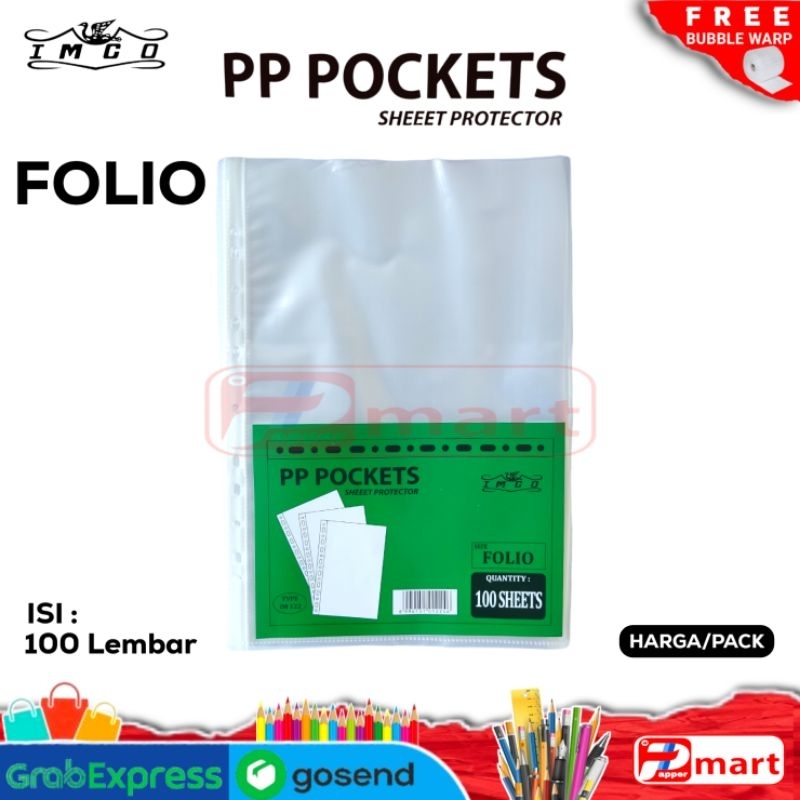 

100 Lembar Sheet Protector F4 Folio / PP Pocket Folio / IMCO FOLIO F4 / Plastik Berkas / Pelindung Berkas/ File Protector Bening (1 Pack Isi 100 Lembar)