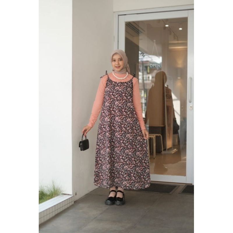 OVERALL DRESS MOTIF / OVERALL DRESS MOTIF FLORAL STANDAR KOREAN STYLE / ATASAN WANITA OVERAL DRESS