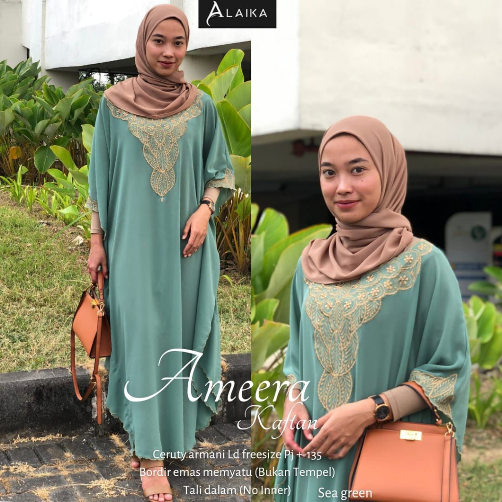 Ameera Kaftan Bordir Fashion Muslim Ceruty Armany Kaftan Lebaran Original Produk By Alaika