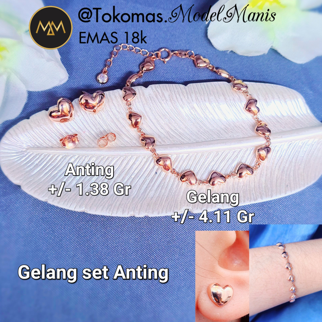 Gelang Anting Full Love Emas Rosegold 750 Kadar 18k