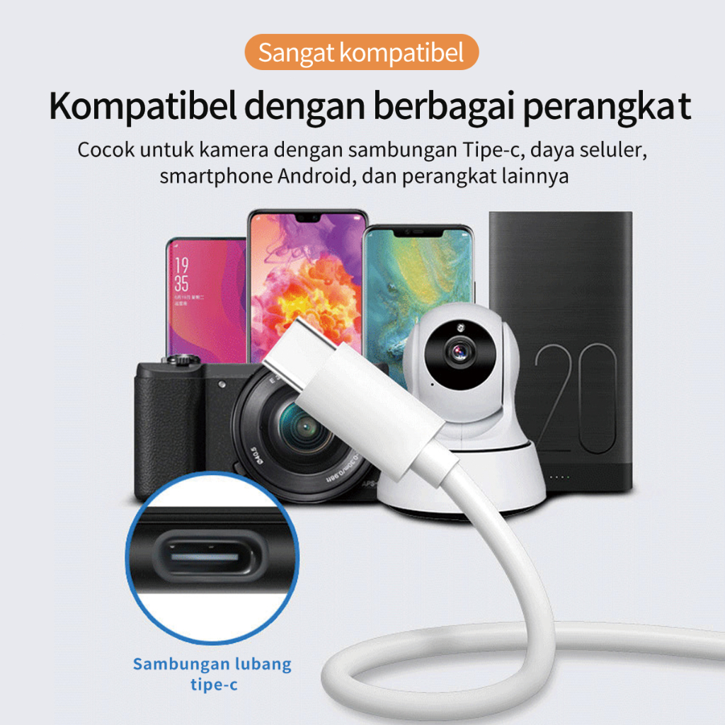 XIHANCAM Kabel Data Tipe C Android Kabel Pengisian Super Panjang 3m 5m 8m 10m Kable Usb Panjang Charger Untuk Kamera Cctv Ip Camera / Handphone Fast Charging Data Cable Cord