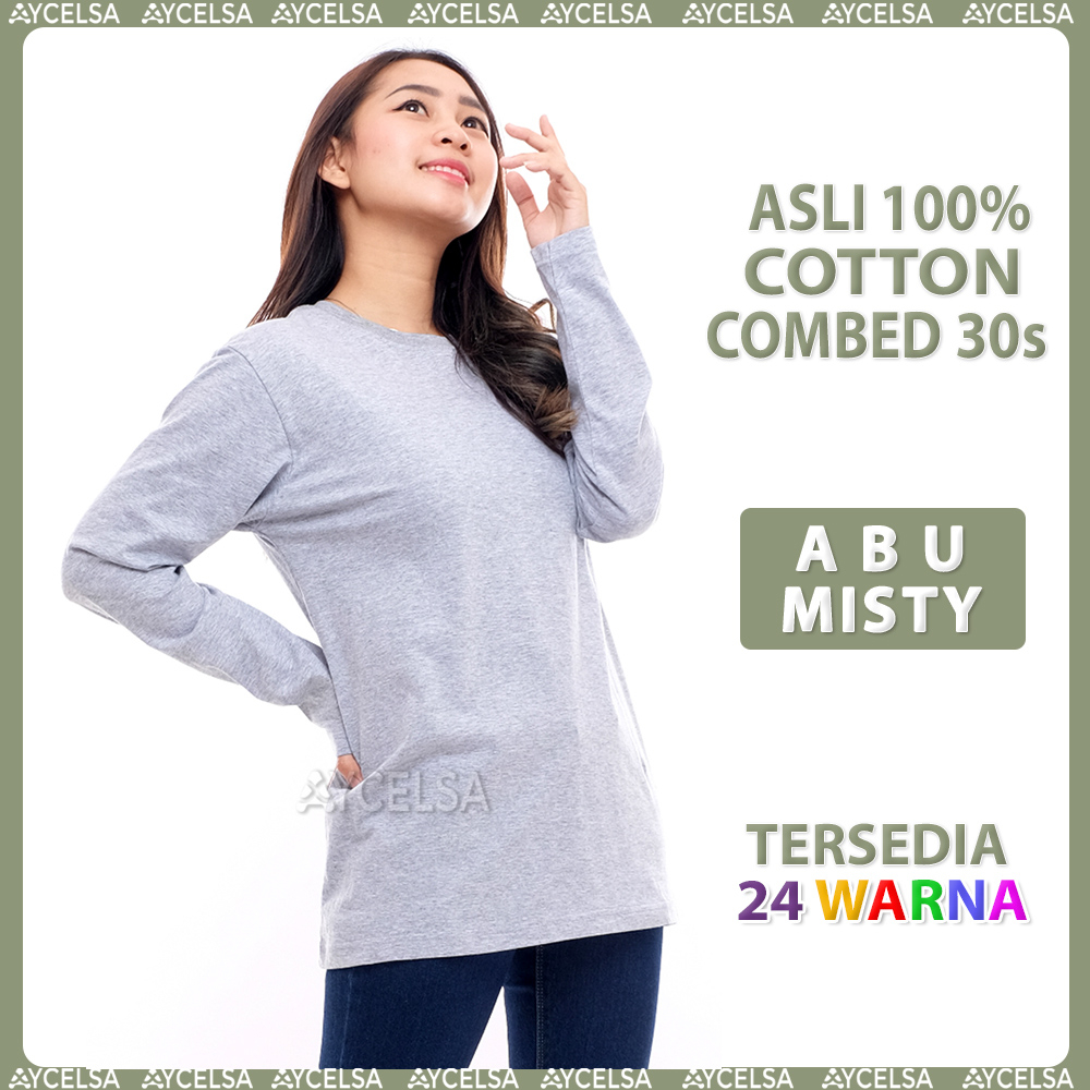 Kaos Polos Wanita Lengan Panjang Abu Misty / Atasan Wanita Lengan Panjang Abu