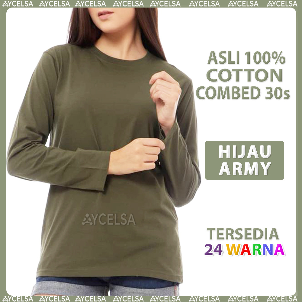 Kaos Polos Wanita Lengan Panjang Hijau Army / Atasan Wanita Lengan Panjang Green Army