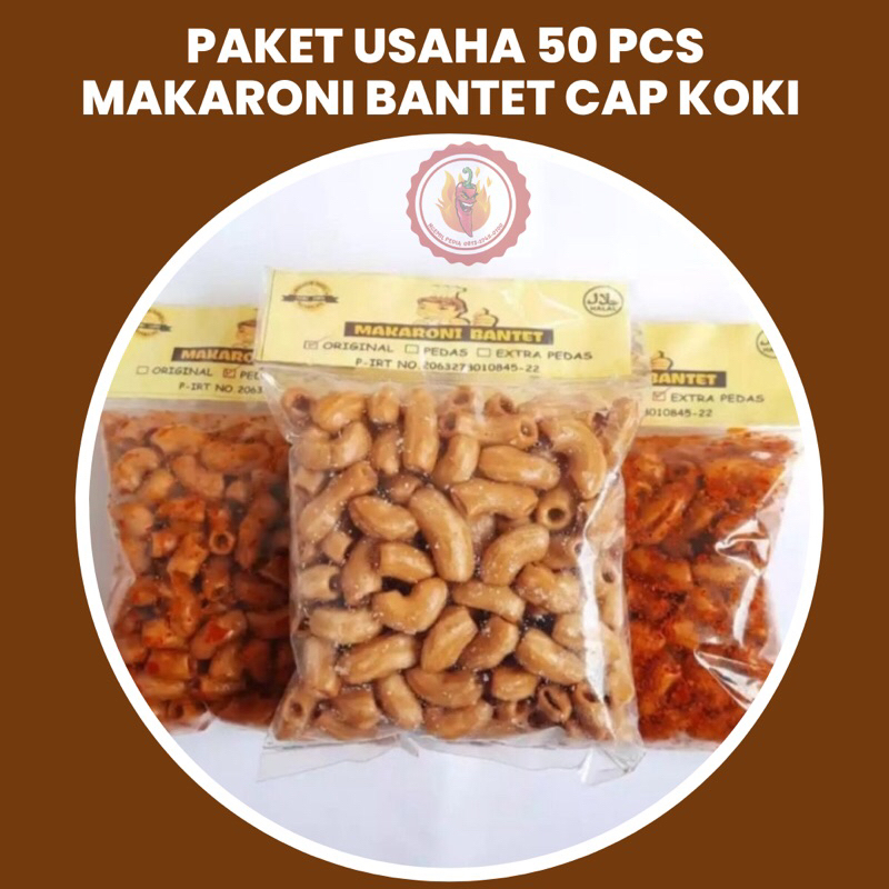 

PAKET USAHA RESELLER 50 PCS BERAT 70gr MAKARONI BANTET CAP KOKI