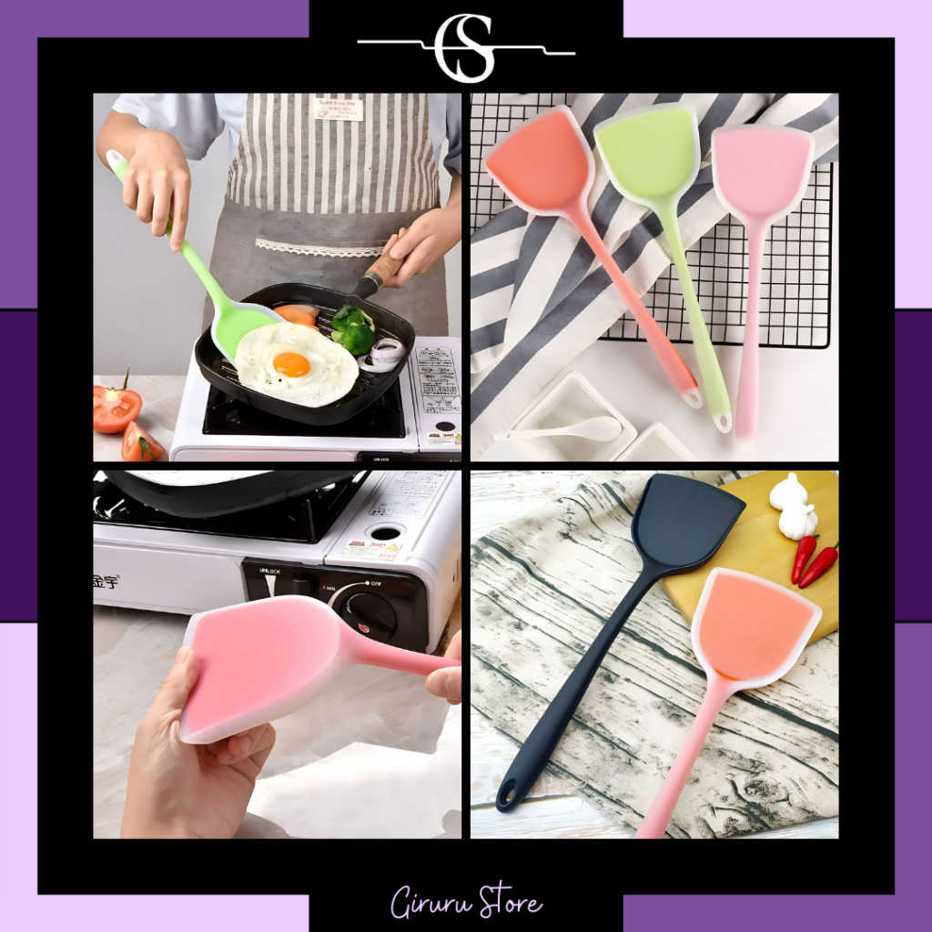 SUTIL SPATULA SILIKON ANTI LELEH &amp; ANTI LENGKET &amp; TAHAN PANAS / SPATULA SILICONE TAHAN PANAS / Spatula teflon sodet silicone turner gagang silikon hitam Pembalik Makanan Panas Tidak Meleleh / Spatula Oseng Daging Sayur / SUTIL SILICONE HEAT PROOF