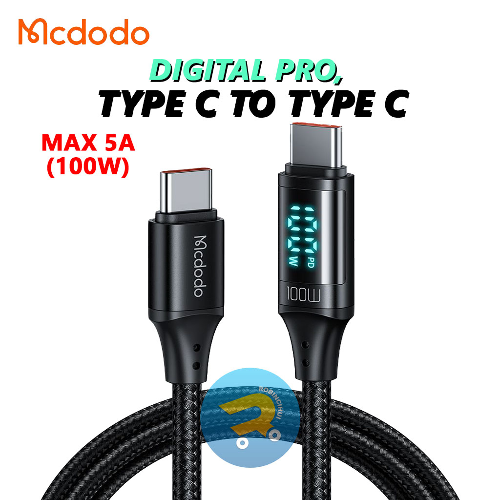 MCDODO Kabel Type C to Type C Digital Display Pro Fast Charging 5A 100 Watt - Usb C to Usb C - Type C Power Delivery Fast Charging – Charger Type C to Type C– Kabel Data Type C Samsung ORIGINAL