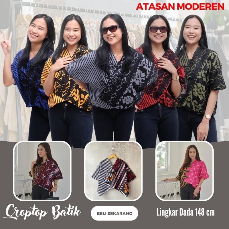 CROP TOP ETNIK BATIK BLUS OVERSIZE ATASAN SONGKET