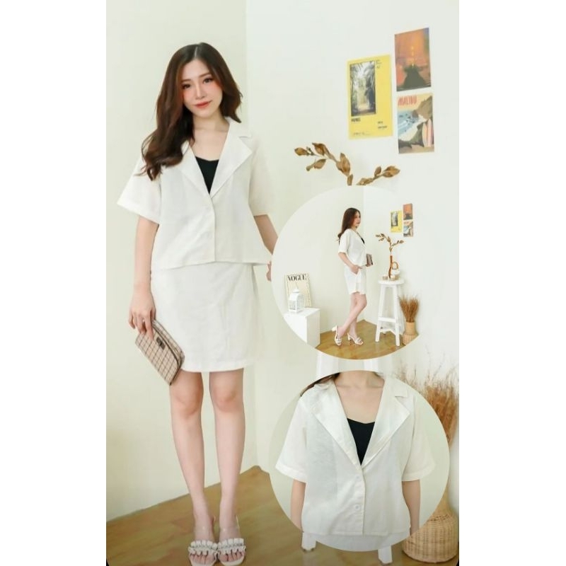 set kd01 / setelan blazer dan celana rok linen rami / set kemeja blazer tangan pendek dan celana rok