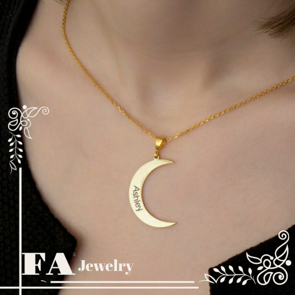 Kalung Nama model bulan sabit Lapis Emas Kalung Titanium Anti Karat Bisa Costum Nama kalung bayi sam