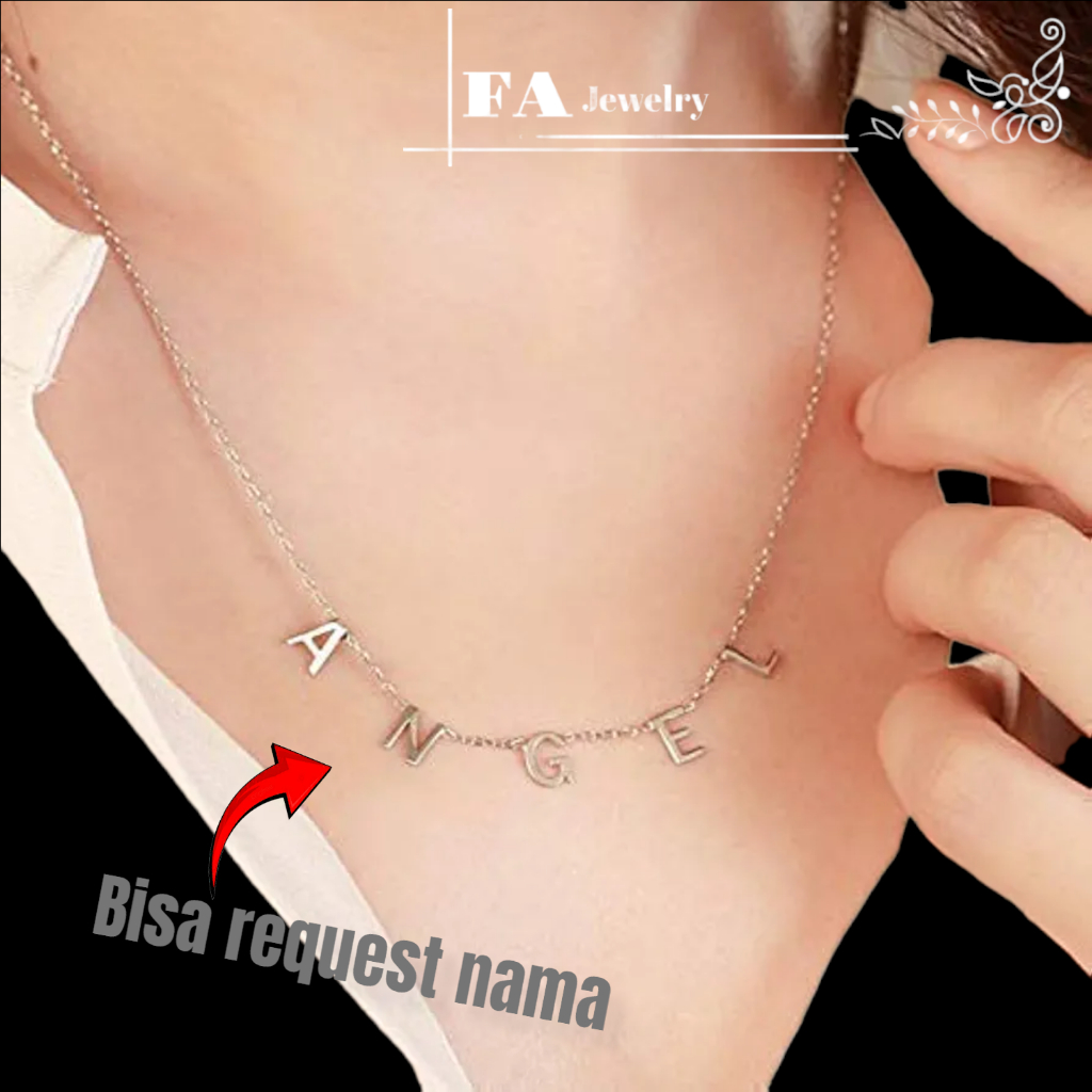 Kalung Nama Lapis Emas Kalung Titanium Anti Karat Bisa Costum Nama kalung bayi sampai dewasa fa jewe