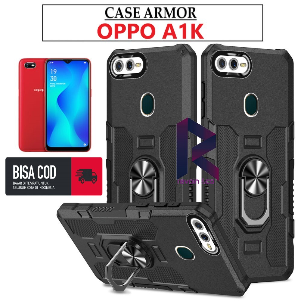 Case Armor OPPO A1K Iring Cincin Magnetic Kesing Hp Protect kamera Premium Hard Case Standing Robot Pelindung Kamera