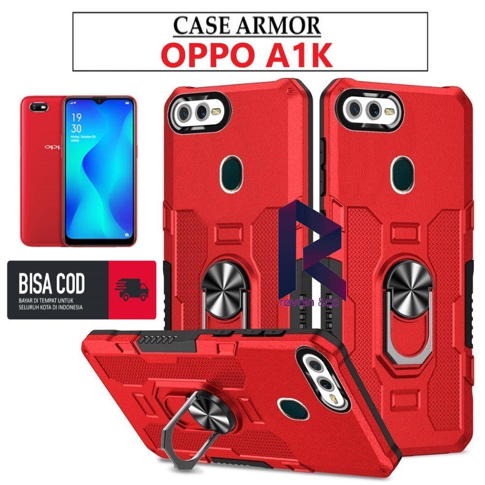 Case Armor OPPO A1K Iring Cincin Magnetic Kesing Hp Protect kamera Premium Hard Case Standing Robot Pelindung Kamera