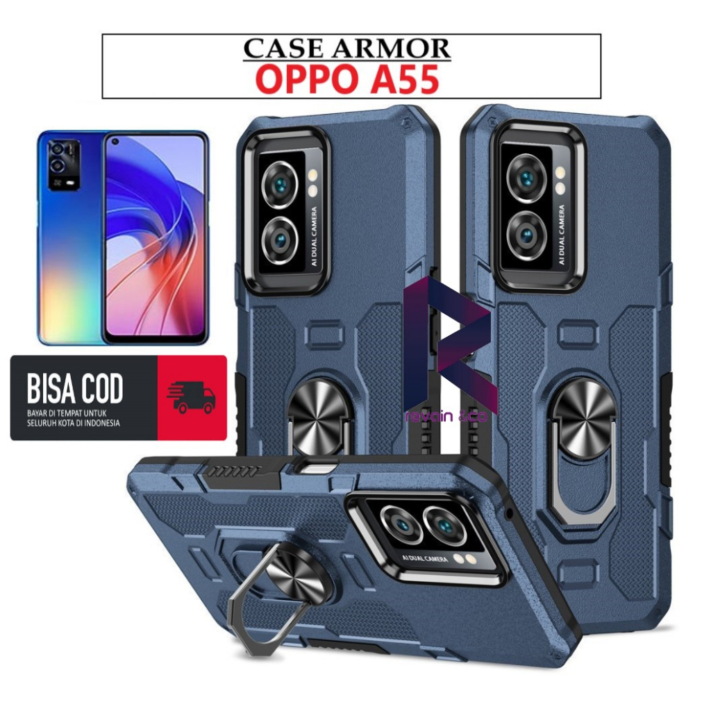 Case Armor OPPO A55 Iring Cincin Magnetic Kesing Hp Protect kamera Premium Hard Case Standing Robot Pelindung Kamera