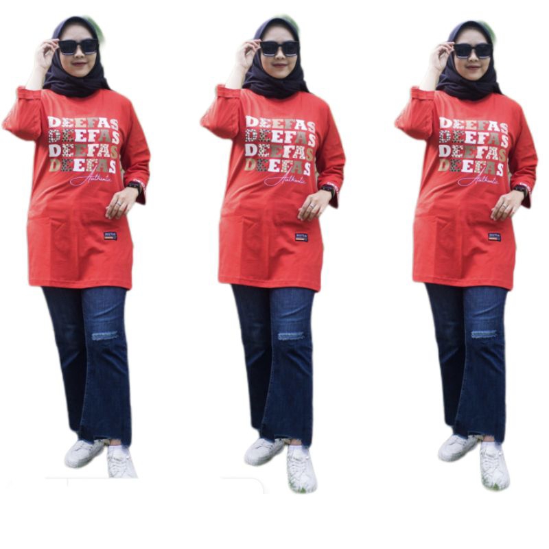 STIK BALIK 06√ ATASAN  Baju Kaos Wanita Lengan 7/8 JAHITAN BELAH PINNGIR Model Terbaru Bahan Katun Kombet 20S