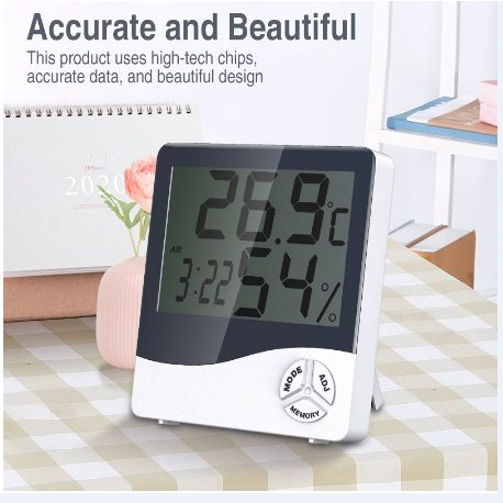 HTC-1 Thermometer Hygrometer &amp; Clock Termometer Temperature Humidity Meter