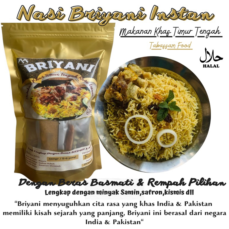 

NASI BRIYANI INSTAN 430gr (untuk 5-7 porsi) lengkap dengan beras Basmati dan bumbu