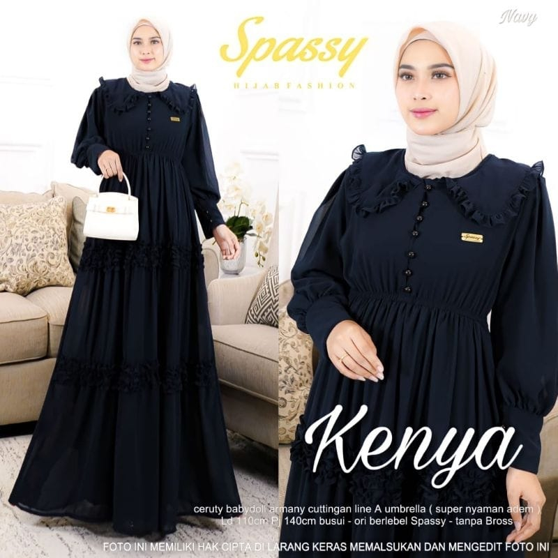 Terbaru Kenya Dress Ceruty Babydoll Full Furing Gamis Pesta Mewah Elegan Baju Kondangan Wanita Long Dress Kenaya