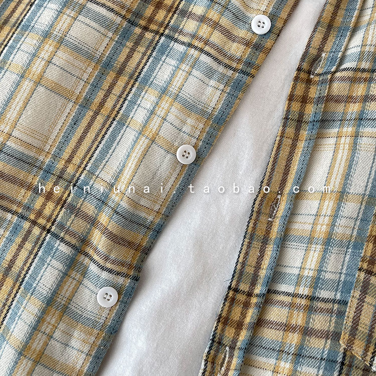 Korean Style Retro Oversize Kotak-kotak Kemeja Garis Garis Plaid Shirt