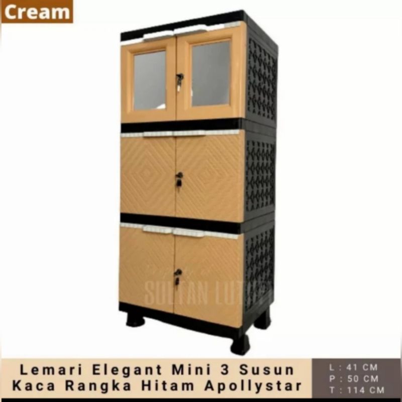 LEMARI PLASTIK 3 SUSUN KACA APOLLYSTAR