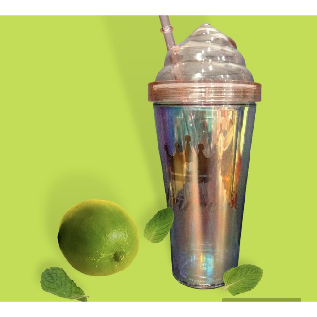 mug gelas tinggi dengan tutup dan sedotan bahan plastik dengan tulisan princess quality premium
