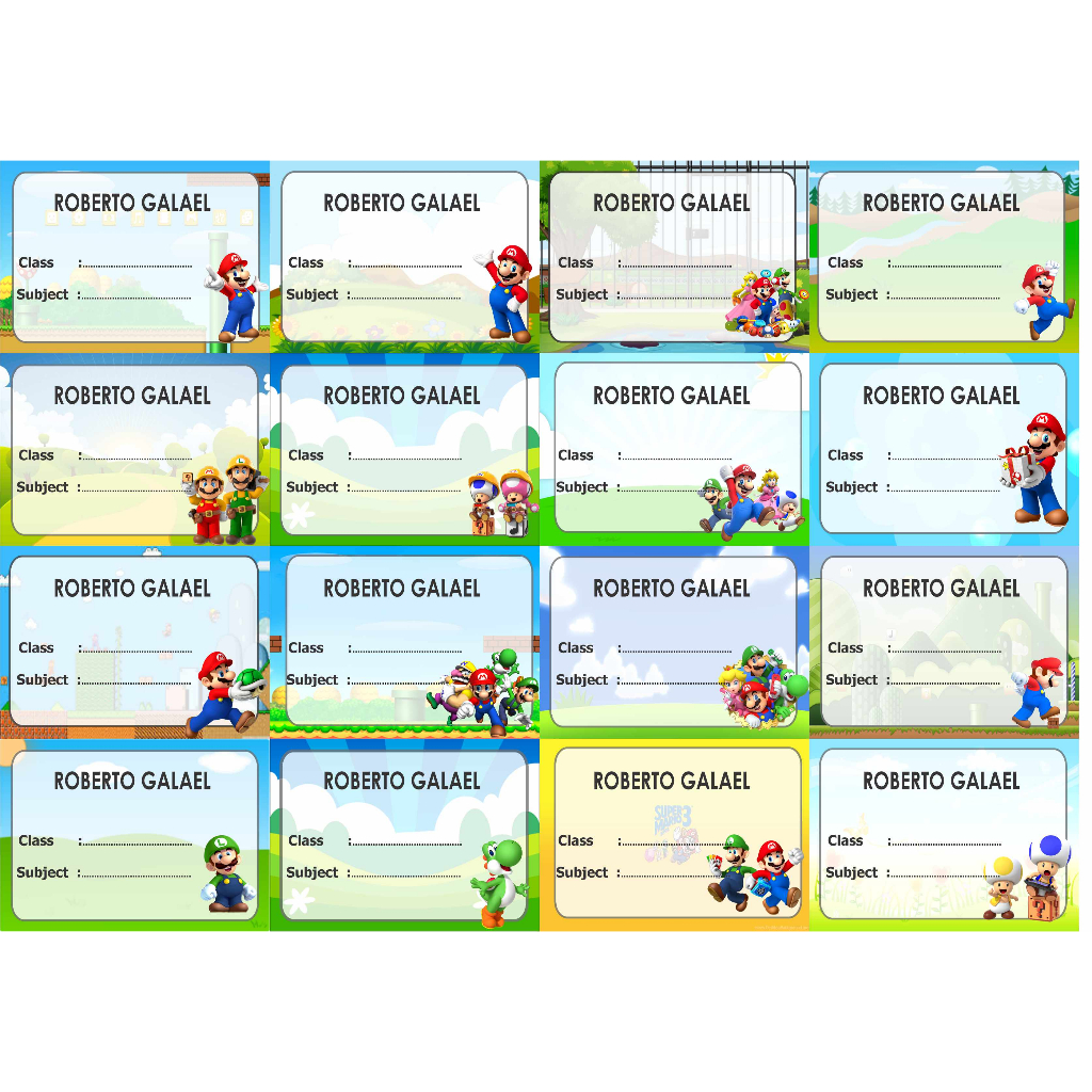 

Super Mario Label stiker buku nama kelas mapel custom