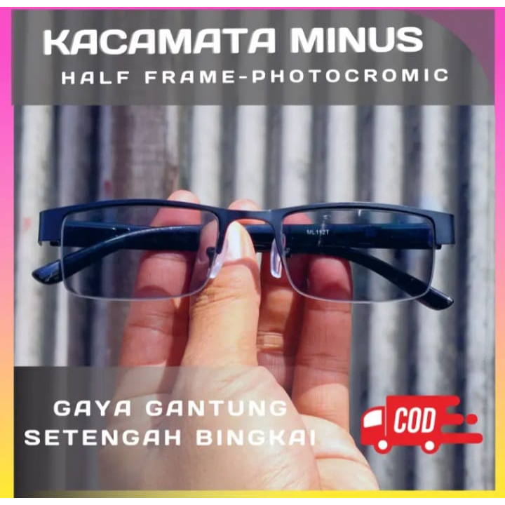 Terbaru Kacamata Minus Photocromic Ori Asli Pria Wanita Hlf Frame Setengah Bingkai Anti Radiasi Hp K