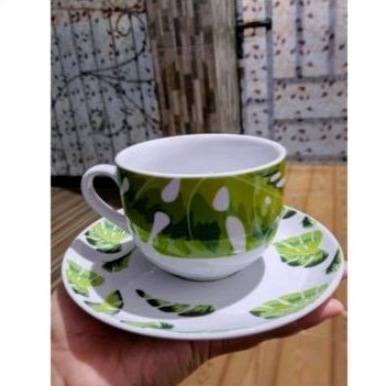 Cangkir Keramik Teh Motif KPZ-05 Daun Leaf