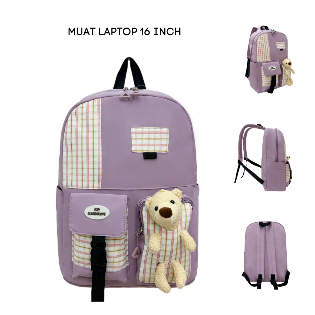 Tas Ransel Sekolah CLOUDS' LOVE F12688 Backpack Remaja Muat Laptop 16inch Bahan Anti Air WATCHKITE WKOS