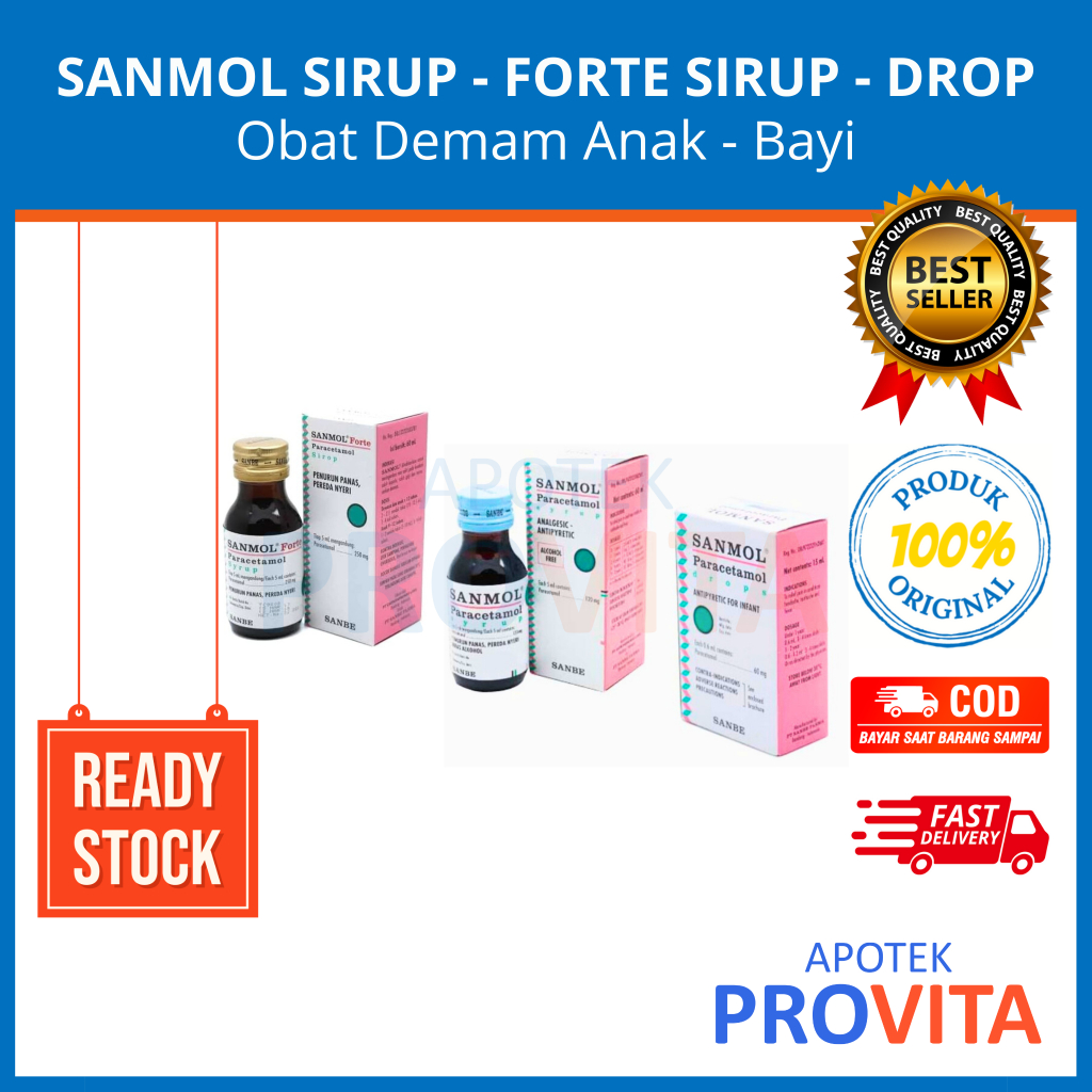 SANMOL SIRUP - SANMOL FORTE SIRUP - SANMOL DROP - Obat Penurun Demam & Menghilangkan Nyeri