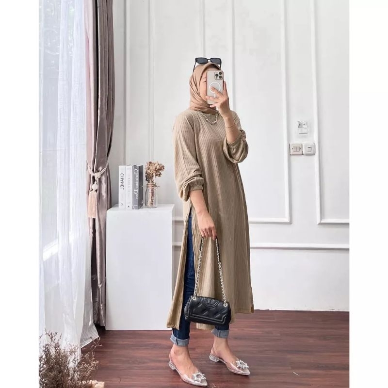 Tamstore Long Tunik Knit Hornet Atasan Wanita Syahnaz