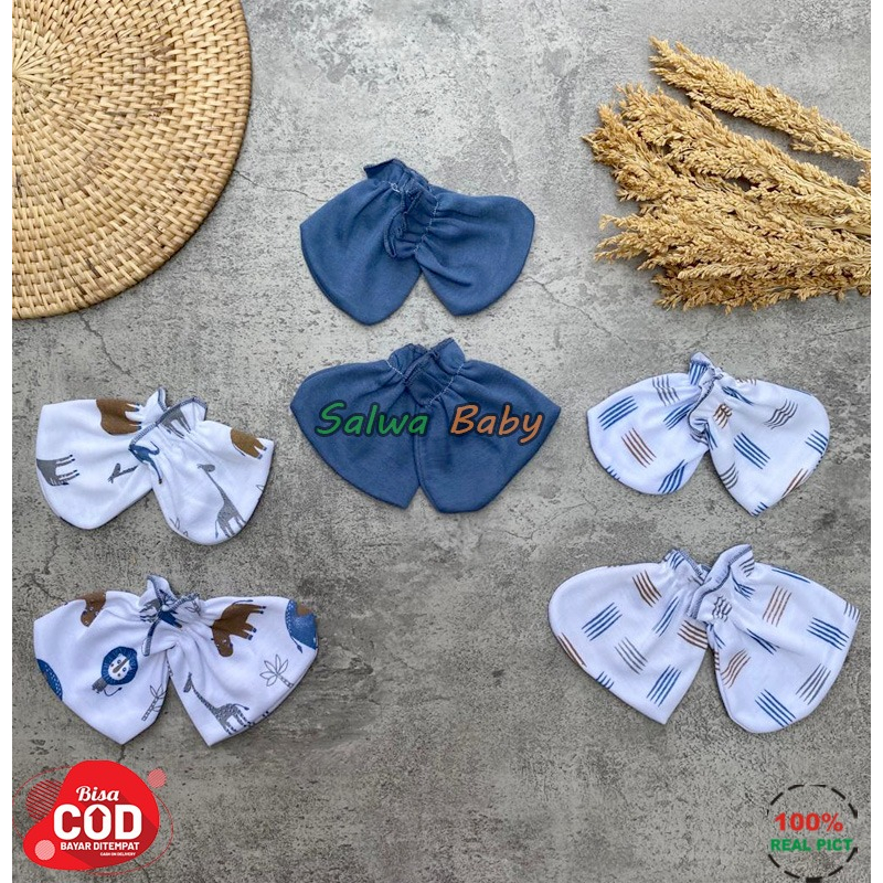 Isi 3 PCS Sarung Tangan Dan 3 PCS Sarung Kaki Bayi Baru Lahir Seri Biru Denim Usia 0-3 Bulan Anababy