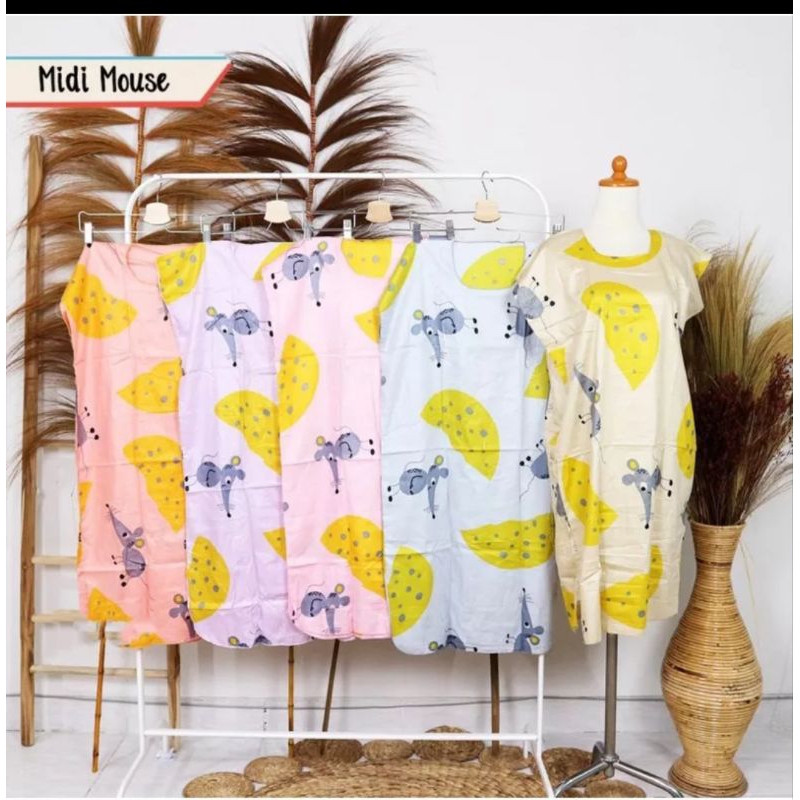 Ecer Daster Midi Motif Mouse Lucu Baju Tidur Katun