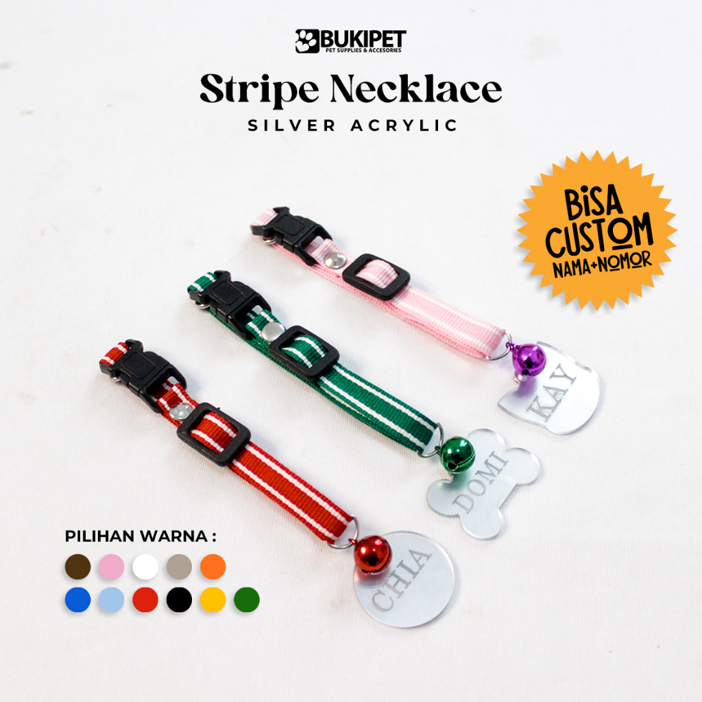 Kalung Kucing Nama Custom Lonceng Besar -Bukipet Stripe Necklace