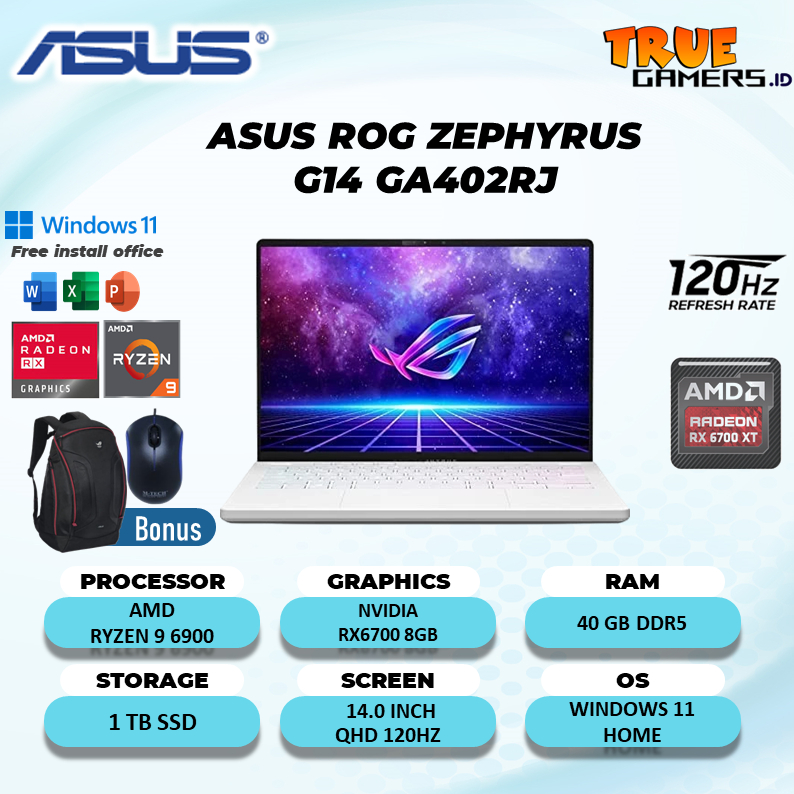 Asus Rog ZEPHYRUS G14 GA402RJ RX6700 8GB RYZEN 9 6900 40GB 1TBSSD W11 14.0QHD 120HZ