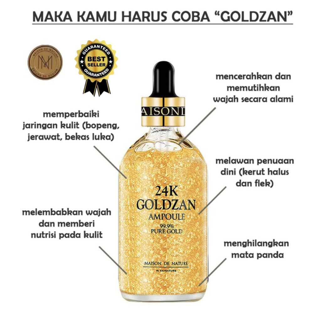 Ampoule Serum Wajah Emas 24K Pure Gold Maison De Nature Hilangkan Flek Hitam Dan Bekas Jerawat