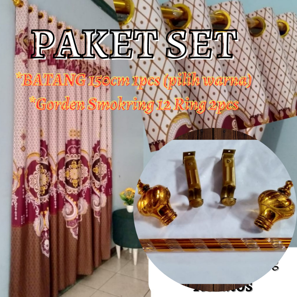 Gorden jendela fullset Batang 150cm Hordeng ring set