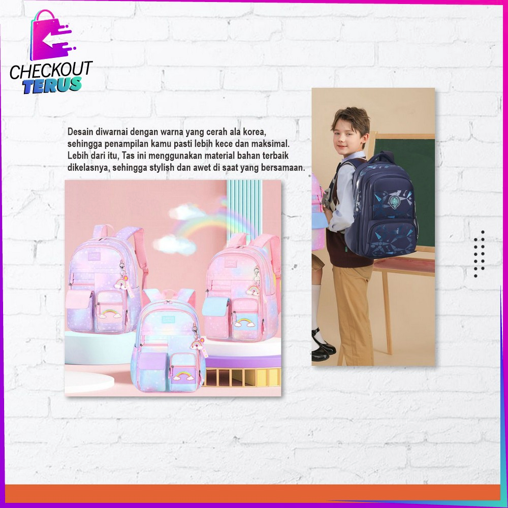 CT T49 Tas Sekolah Anak Perempuan Waterproof TK SD Model Pelangi Kids Bag Backpack Multifungsi Ransel Remaja Anti Air Lucu Aesthetic