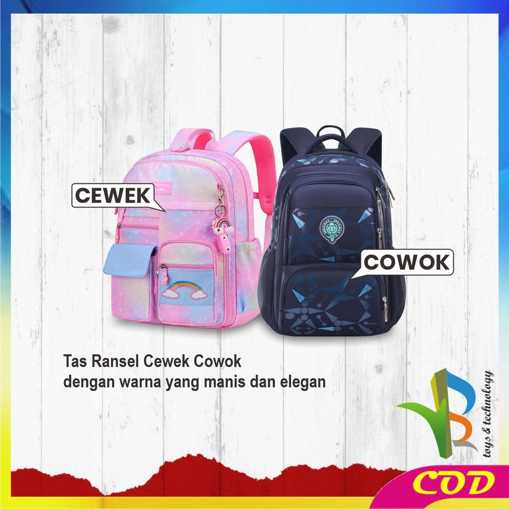 RB-T49 Tas Sekolah Anak Perempuan TK SD Kids Bag Backpack Multifungsi Model Pelangi / Ransel Remaja Cewek Cowok Lucu Aesthetic Anti Air Waterproof Import